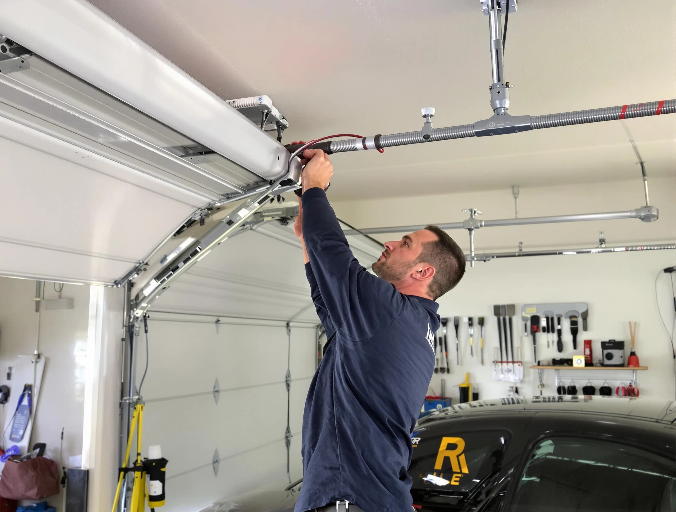 Harrah Garage Door Repair technician performing garage door cable repair in Harrah