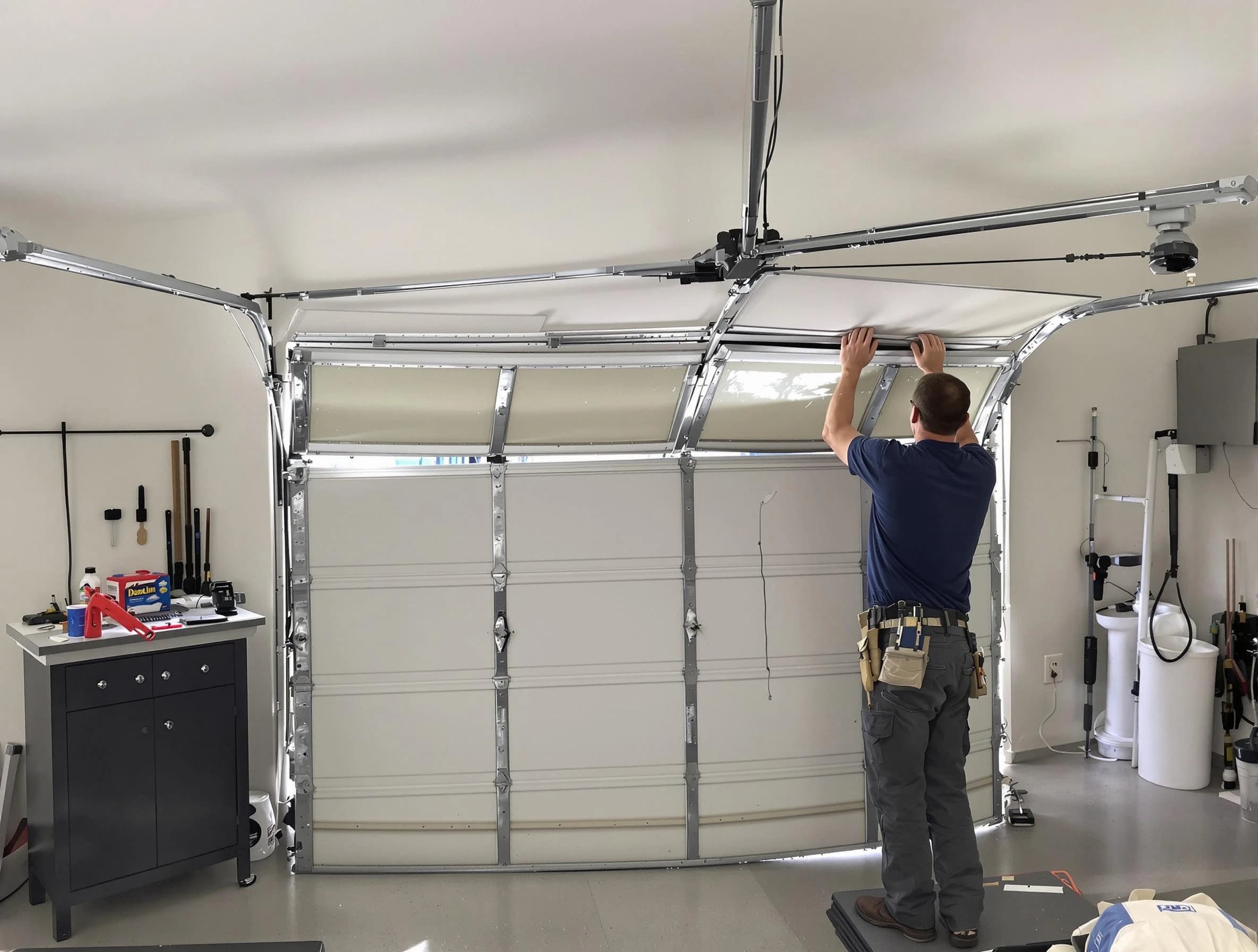 Harrah Garage Door Repair specialist performing precise section replacement on Harrah garage door