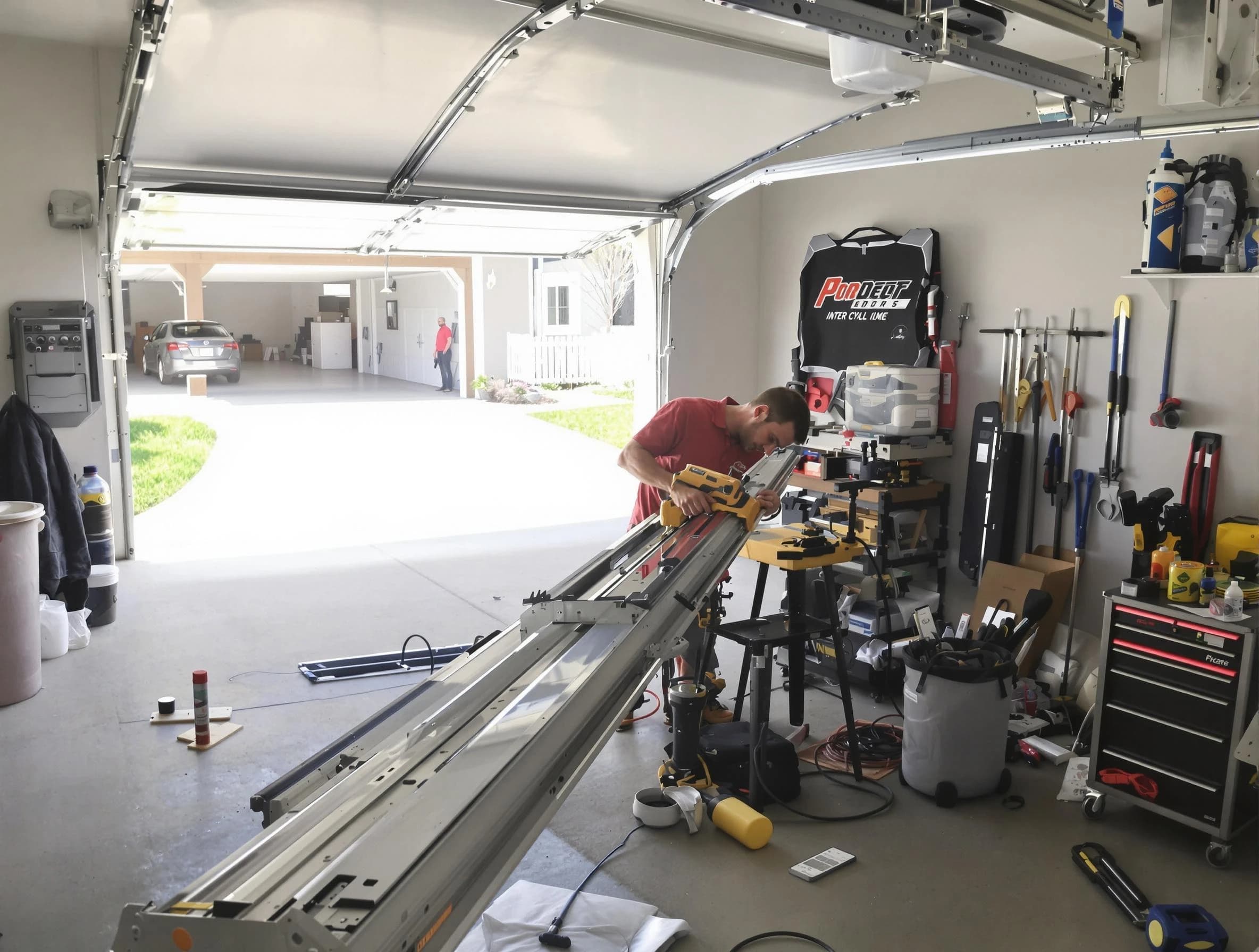 Harrah Garage Door Repair expert performing track repair in Harrah