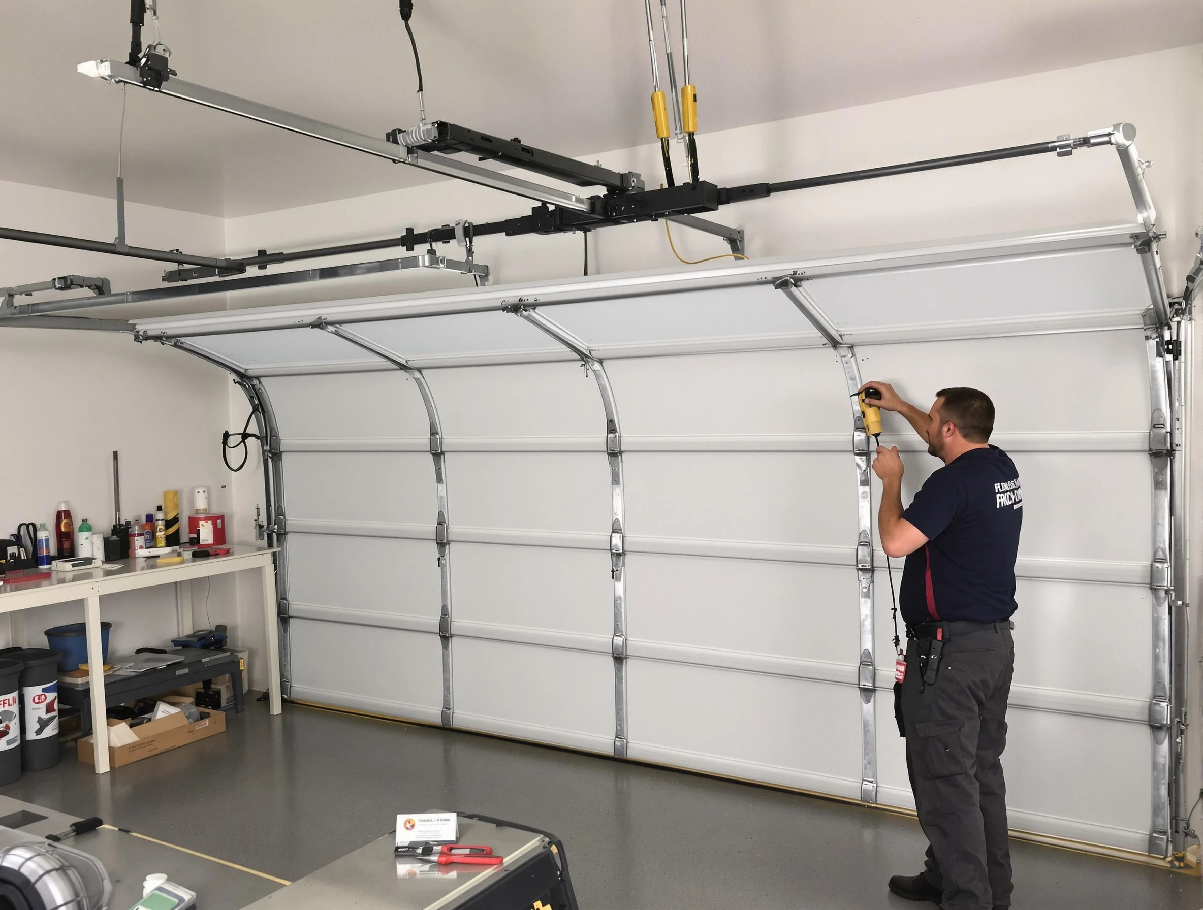 Harrah Garage Door Repair certified technician performing overhead door system repair in Harrah