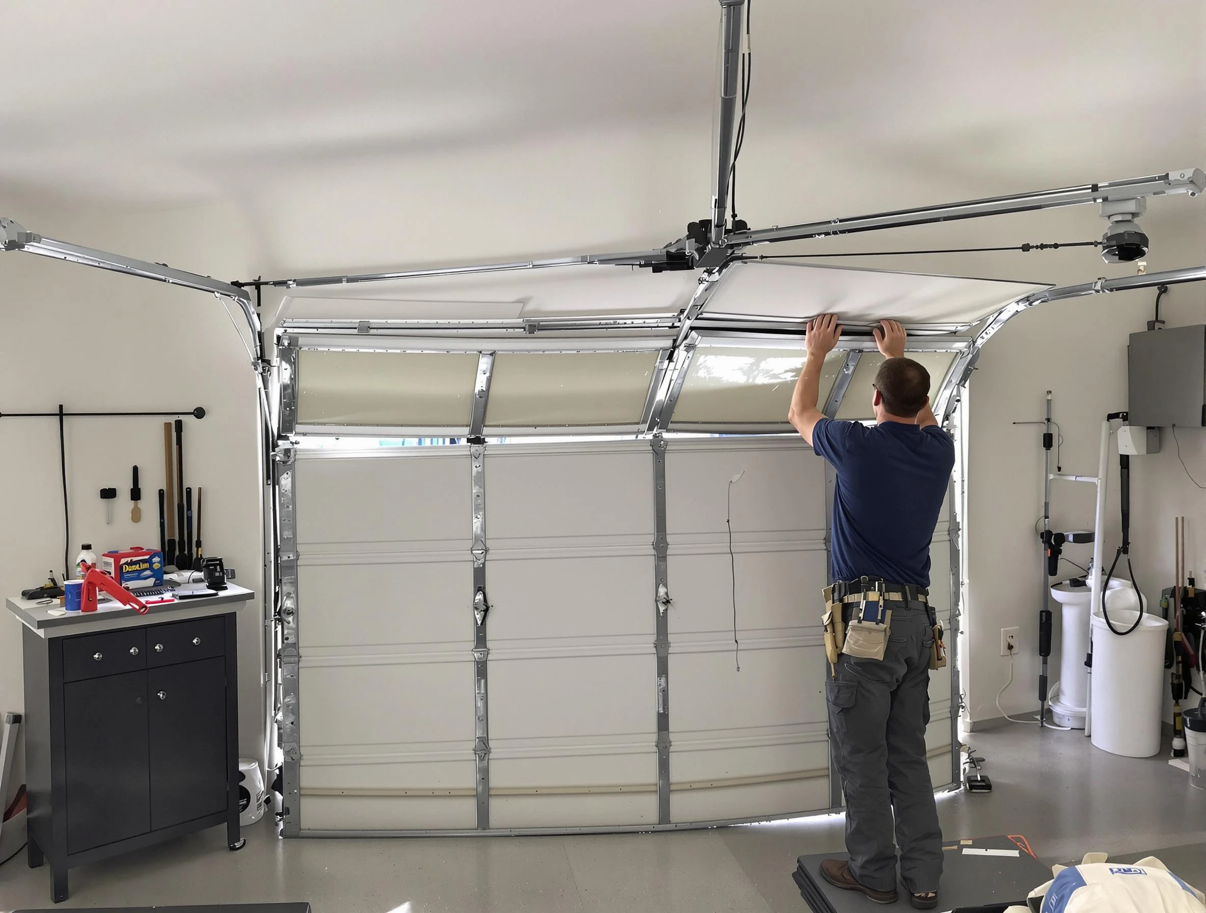 Harrah Garage Door Repair specialist performing precise section replacement on Harrah garage door
