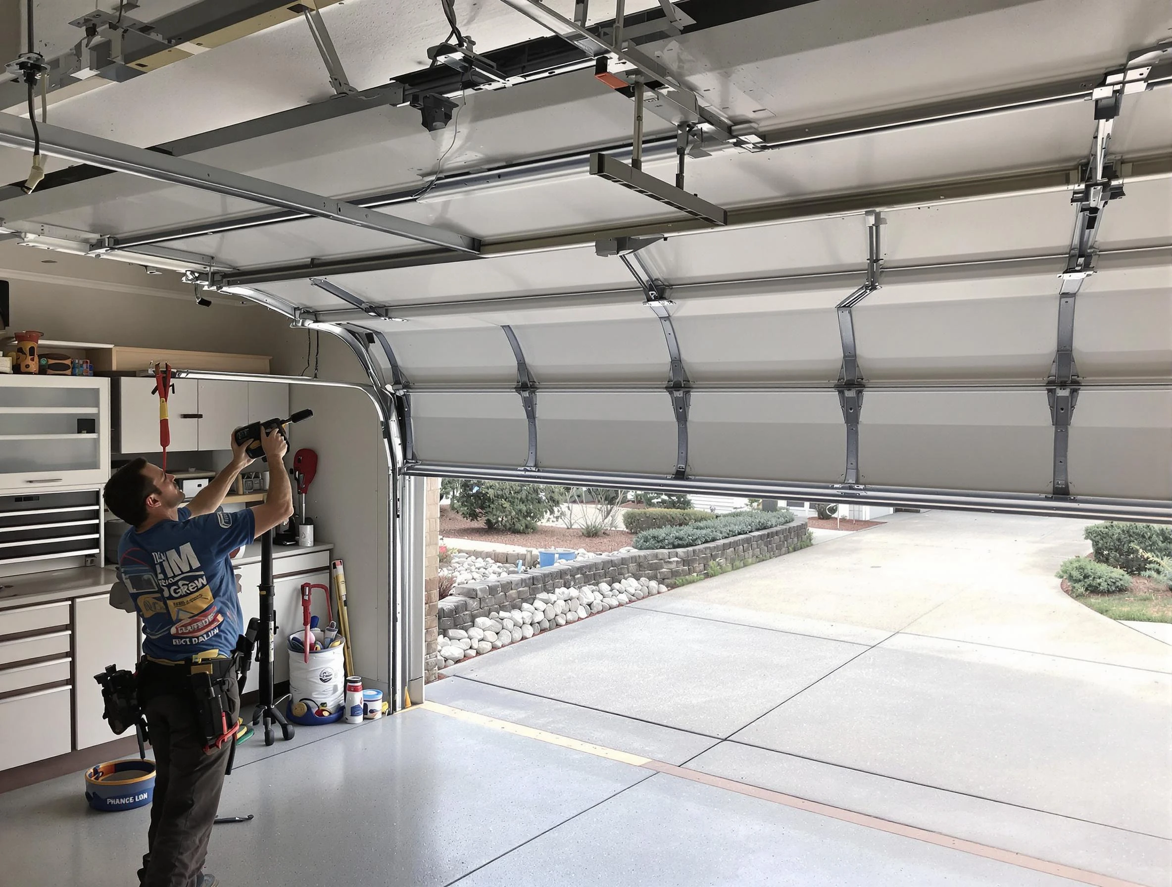 Garage door track repair service by Harrah Garage Door Repair in Harrah